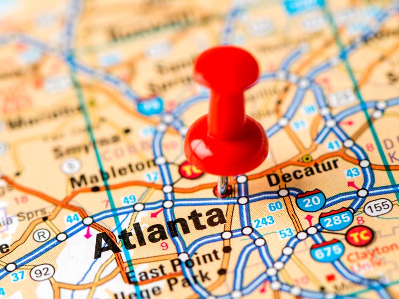 Atlanta, GA location pin on map with Dixon Painting home improvement services