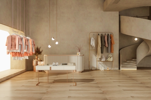 Beautiful interior painting of a commercial clothing boutique space in Atlanta, GA